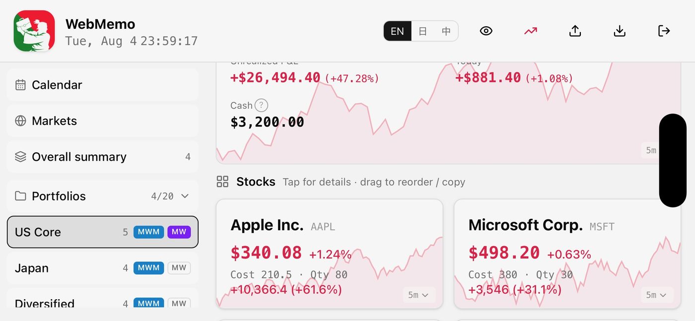 WebMemo portfolio view