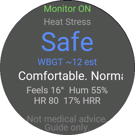 Heat Stress guide screen
